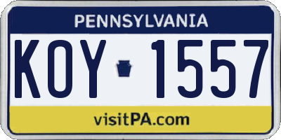 PA license plate KOY1557