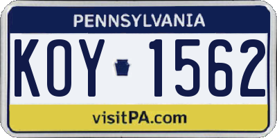 PA license plate KOY1562