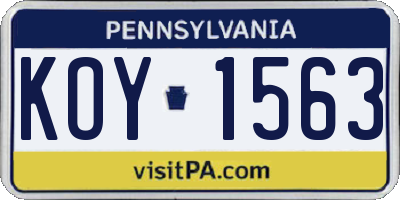 PA license plate KOY1563