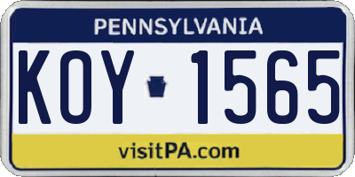 PA license plate KOY1565