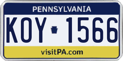 PA license plate KOY1566