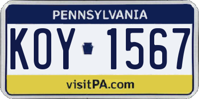 PA license plate KOY1567