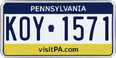 PA license plate KOY1571