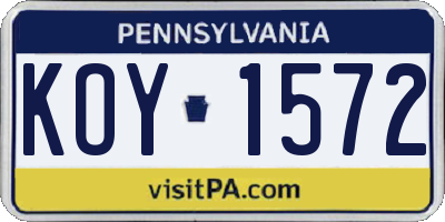 PA license plate KOY1572