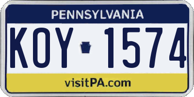 PA license plate KOY1574