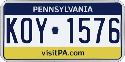 PA license plate KOY1576