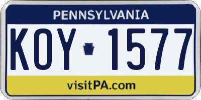 PA license plate KOY1577
