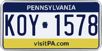 PA license plate KOY1578