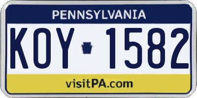 PA license plate KOY1582