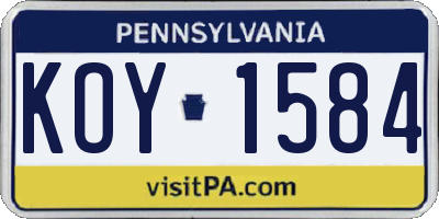 PA license plate KOY1584