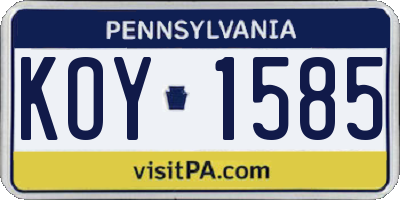 PA license plate KOY1585