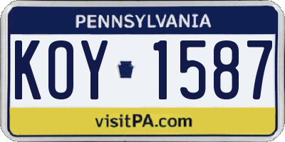 PA license plate KOY1587