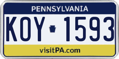 PA license plate KOY1593
