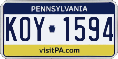 PA license plate KOY1594