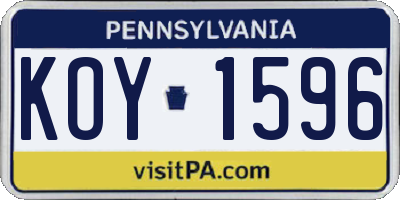 PA license plate KOY1596