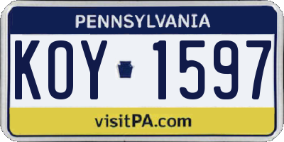 PA license plate KOY1597