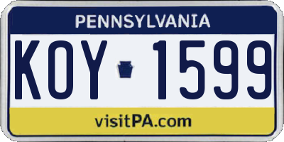 PA license plate KOY1599