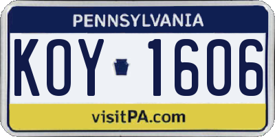 PA license plate KOY1606