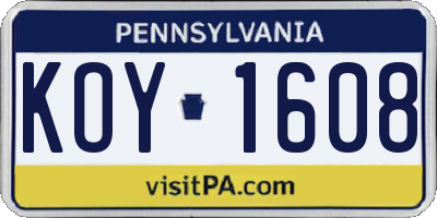 PA license plate KOY1608
