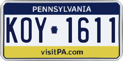 PA license plate KOY1611
