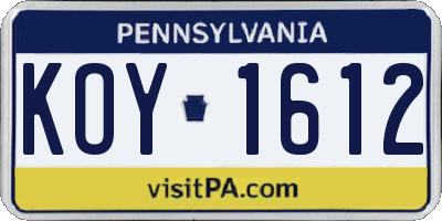 PA license plate KOY1612