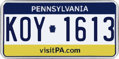 PA license plate KOY1613