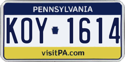 PA license plate KOY1614