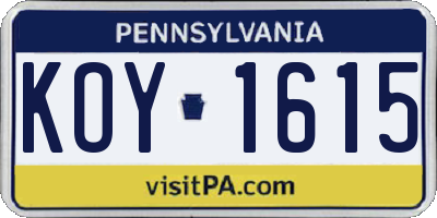 PA license plate KOY1615