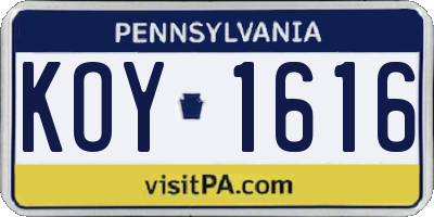 PA license plate KOY1616