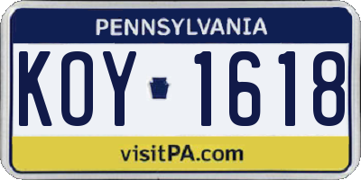 PA license plate KOY1618