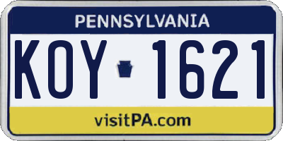 PA license plate KOY1621