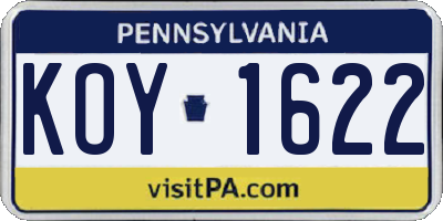 PA license plate KOY1622