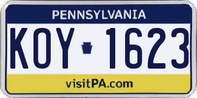 PA license plate KOY1623