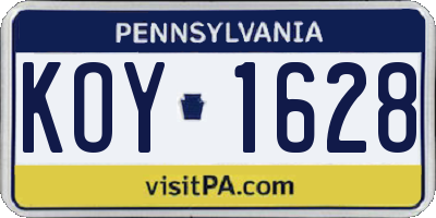 PA license plate KOY1628