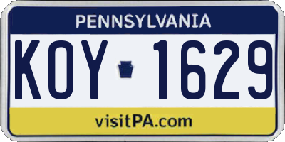PA license plate KOY1629