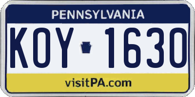 PA license plate KOY1630