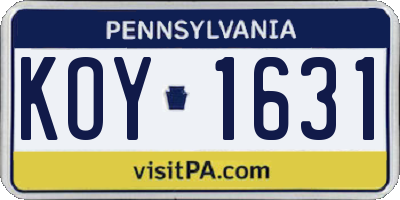 PA license plate KOY1631