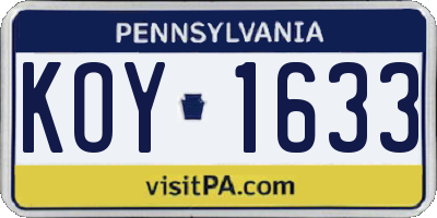 PA license plate KOY1633
