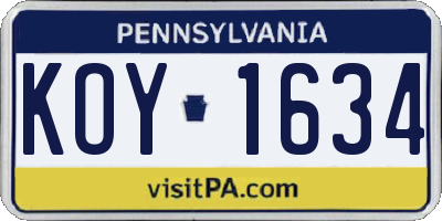 PA license plate KOY1634
