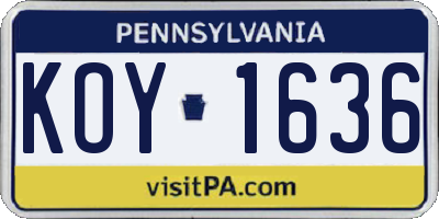PA license plate KOY1636
