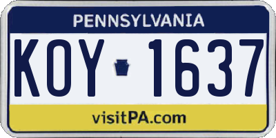 PA license plate KOY1637