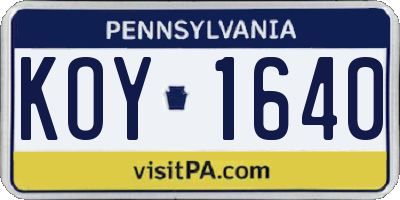 PA license plate KOY1640