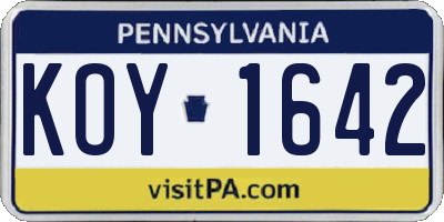 PA license plate KOY1642