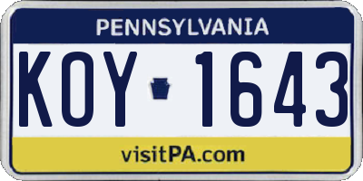 PA license plate KOY1643