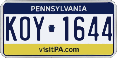 PA license plate KOY1644