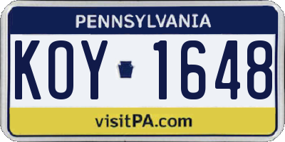 PA license plate KOY1648
