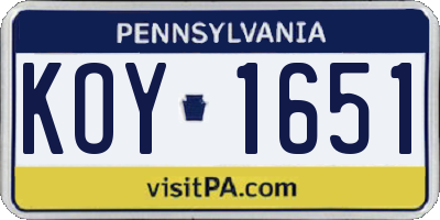 PA license plate KOY1651