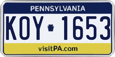 PA license plate KOY1653
