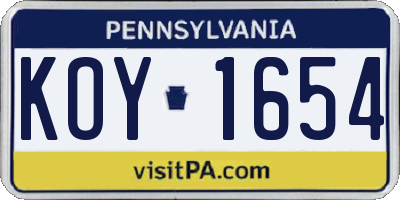 PA license plate KOY1654