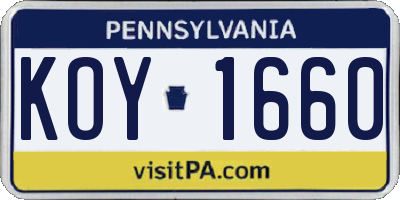 PA license plate KOY1660